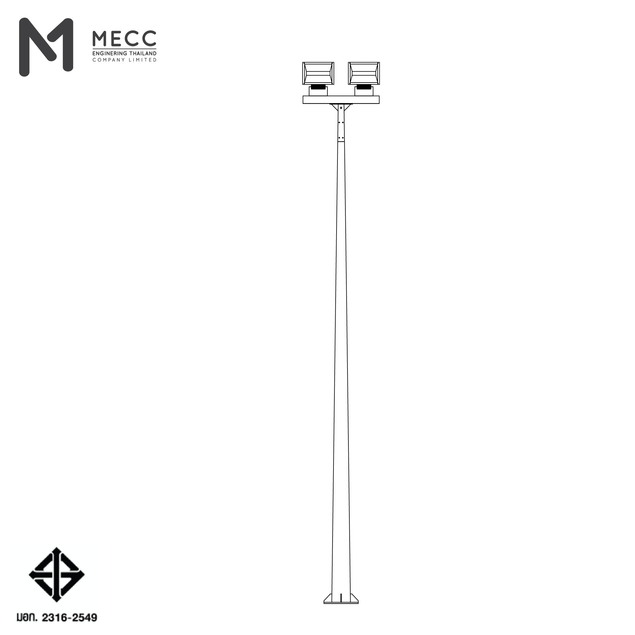 เสาไฟโพสท็อป 10 เมตร กิ่งทีบาร์ สำหรับ 2 โคม ( Lighting Pole 10 meters with T-bar for 2 Head Lights) เสาไฟโพสท็อป 10 เมตร กิ่งทีบาร์ สำหรับ 2 โคม ( Lighting Pole 10 meters with T-bar for 2 Head Lights)