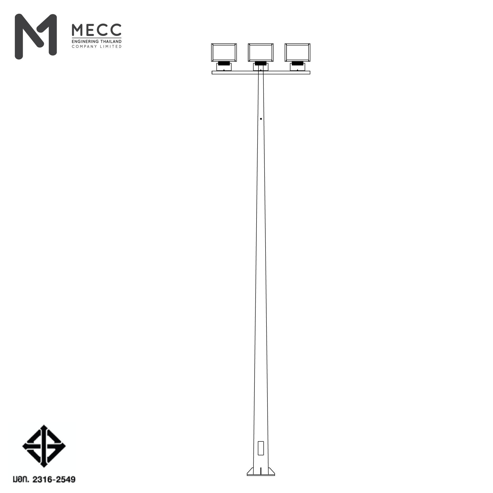 เสาไฟโพสท็อป 12 เมตร กิ่งทีบาร์ สำหรับ 3 โคม ( Lighting Pole 12 meters with T-bar for 3 Head Lights) เสาไฟโพสท็อป 12 เมตร กิ่งทีบาร์ สำหรับ 3 โคม ( Lighting Pole 12 meters with T-bar for 3 Head Lights)