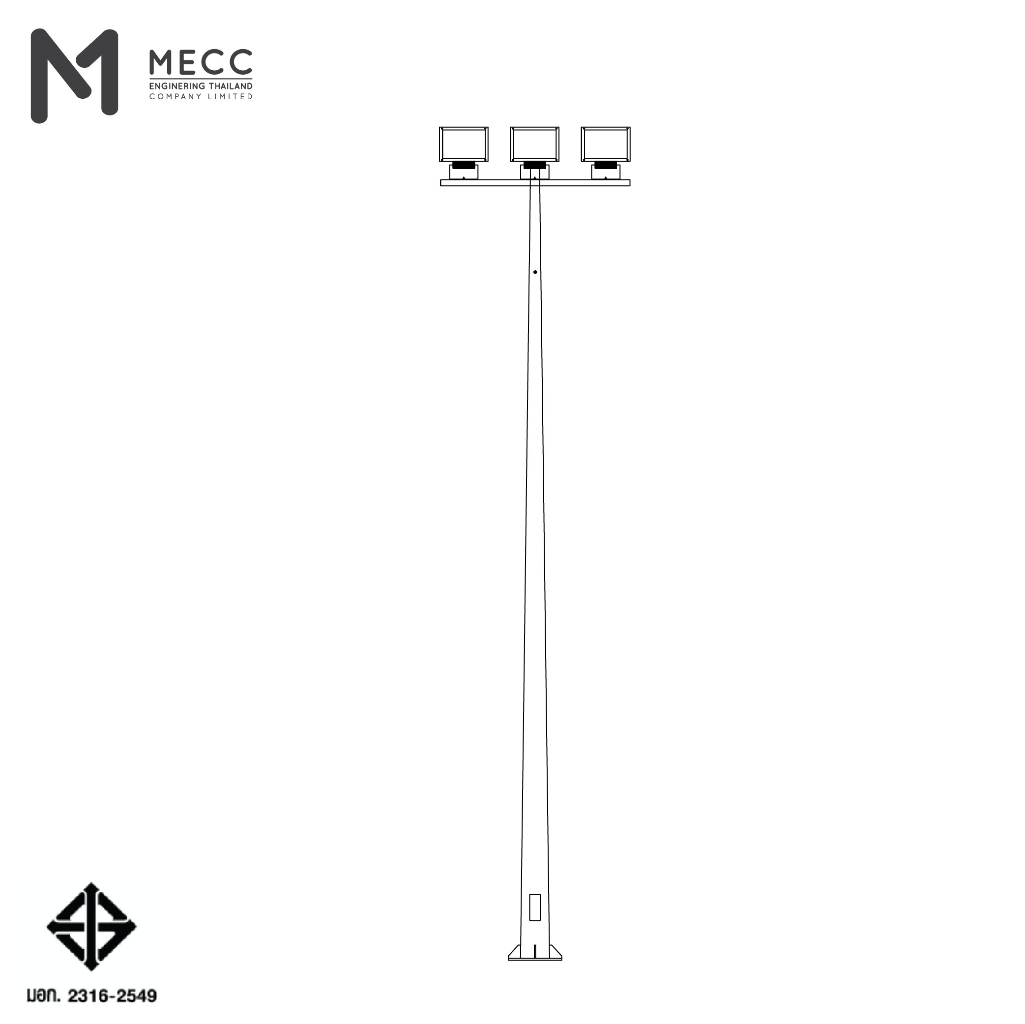 เสาไฟโพสท็อป 8 เมตร กิ่งทีบาร์ สำหรับ 3 โคม ( Lighting Pole 8 meters with T-bar for 3 Head Lights) เสาไฟโพสท็อป 8 เมตร กิ่งทีบาร์ สำหรับ 3 โคม ( Lighting Pole 8 meters with T-bar for 3 Head Lights)
