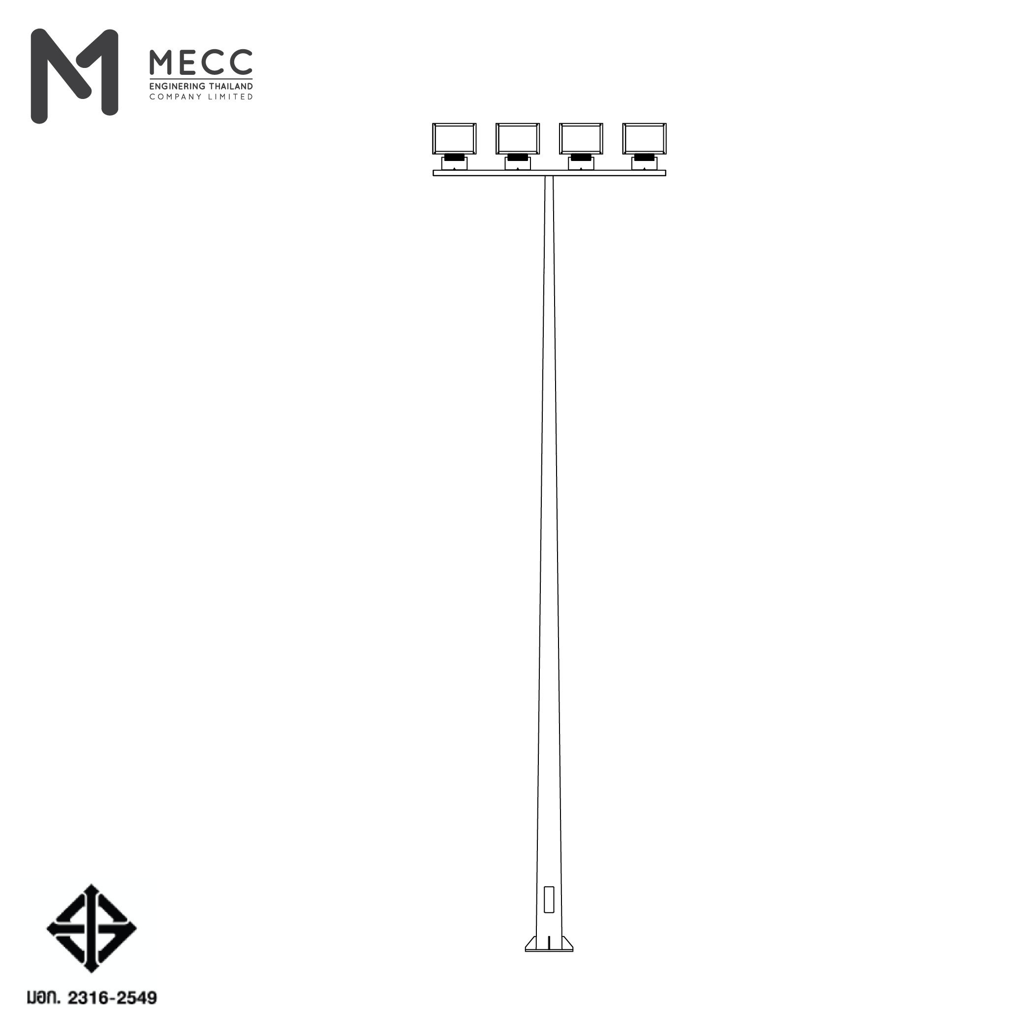 เสาไฟโพสท็อป 10 เมตร กิ่งทีบาร์ สำหรับ 4 โคม ( Lighting Pole 10 meters with T-bar for 4 Head Lights) เสาไฟโพสท็อป 10 เมตร กิ่งทีบาร์ สำหรับ 4 โคม ( Lighting Pole 10 meters with T-bar for 4 Head Lights)