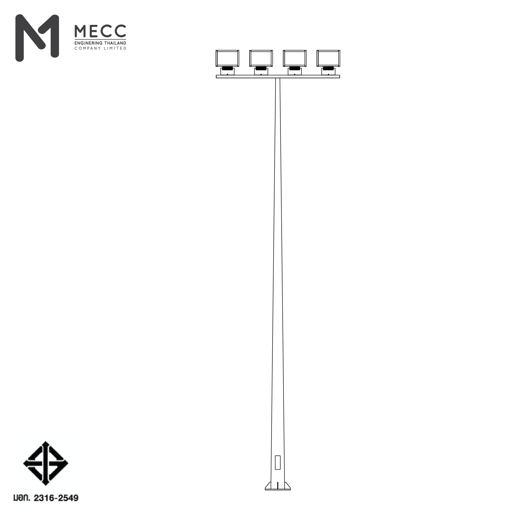 เสาไฟโพสท็อป 12 เมตร กิ่งทีบาร์ สำหรับ 4 โคม ( Lighting Pole 12 meters with T-bar for 4 Head Lights) เสาไฟโพสท็อป 12 เมตร กิ่งทีบาร์ สำหรับ 4 โคม ( Lighting Pole 12 meters with T-bar for 4 Head Lights)