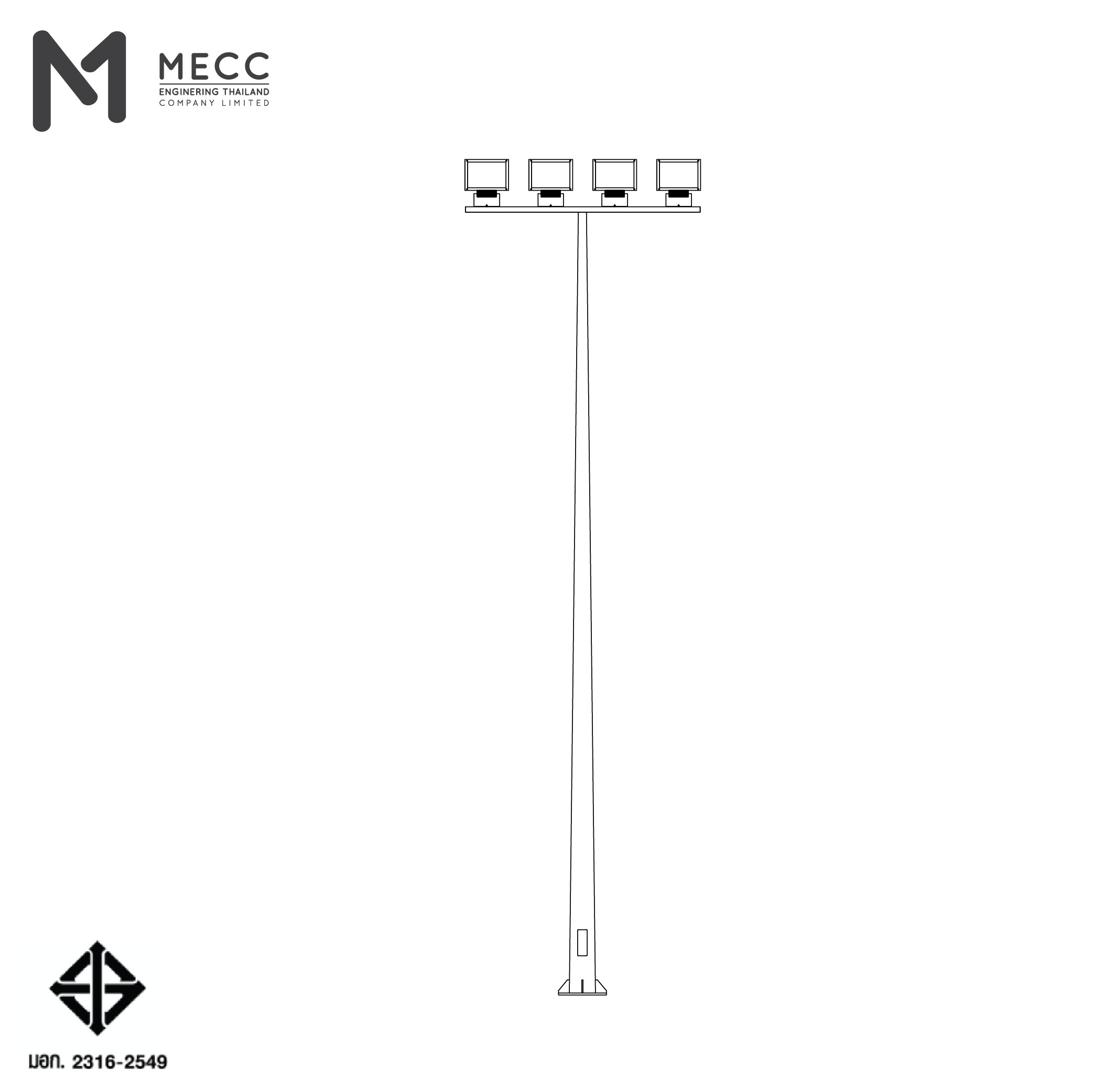 เสาไฟโพสท็อป 9 เมตร กิ่งทีบาร์ สำหรับ 4 โคม ( Lighting Pole 9 meters with T-bar for 4 Head Lights) เสาไฟโพสท็อป 9 เมตร กิ่งทีบาร์ สำหรับ 4 โคม ( Lighting Pole 9 meters with T-bar for 4 Head Lights)