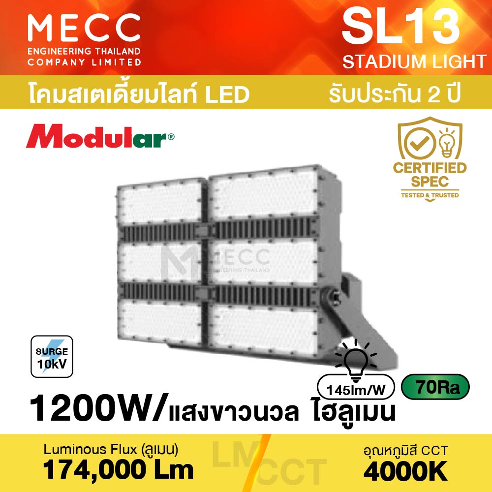 โคมสเตเดี้ยมไลท์ Stadiumlight LED 1200W 4000K 174,000lm รุ่น SL13 แสงขาวนวล โคมสเตเดี้ยมไลท์ Stadiumlight LED 1200W 4000K 174,000lm รุ่น SL13 แสงขาวนวล